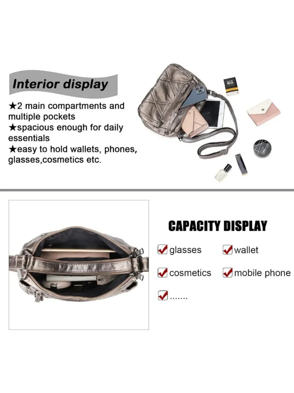 Small Vegan Crossbody Bag for Women - Lightweight, Classic Design, Multiple